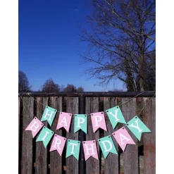 Girlande Happy Birthday Wimpelkette Partydeko Rosa & Mintgrün Geburtstag Wimpel Papierdeko auf Wunsch personalisiert mit