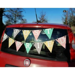 Girlande Just Married in zarten Pastellfarben Mint Vanille Rosa Hellgrau Hochzeit Deko Mr&Mrs