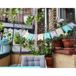 Girlande Willkommen in Pastellfarben Fashionfarben Grau Mint und Creme auf Wunsch personalisiert mit Wunschtext oder Nam