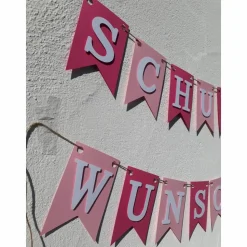 Girlande Wimpelkette Dekoration zum Schulanfang Schulkind Wimpel in rosa und pink zum 1. Schultag