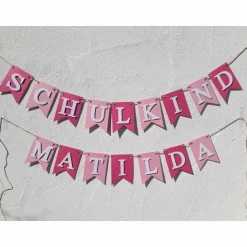 Girlande Wimpelkette Dekoration zum Schulanfang Schulkind Wimpel in rosa und pink zum 1. Schultag