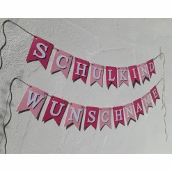 Girlande Wimpelkette Dekoration zum Schulanfang Schulkind Wimpel in rosa und pink zum 1. Schultag