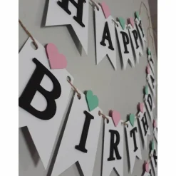 Girlande Wimpelkette Fahnengirlande Happy Birthday zum Geburtstag Partydekoration Geburtstagsdekoration