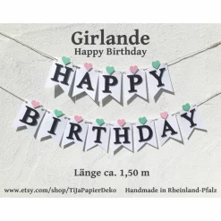 Girlande Wimpelkette Fahnengirlande Happy Birthday zum Geburtstag Partydekoration Geburtstagsdekoration
