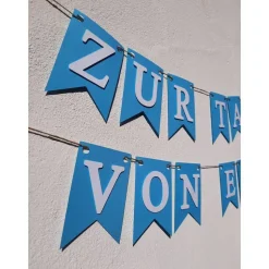 Girlande Wimpelkette zur Taufe auf Wunsch personalisiert mit Wunschnamen Pastell Blau Wimpel Dekoration Papier-Deko