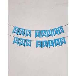 Girlande Wimpelkette zur Taufe auf Wunsch personalisiert mit Wunschnamen Pastell Blau Wimpel Dekoration Papier-Deko