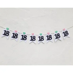 Girlande zum 18. Geburtstag Wimpel Dekoration Mintgrün Rosa Herzen Wimpelkette Banner Happy Birthday