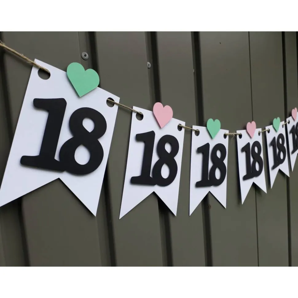 Girlande zum 18. Geburtstag Wimpel Dekoration Mintgrün Rosa Herzen Wimpelkette Banner Happy Birthday