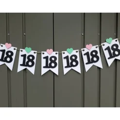 Girlande zum 18. Geburtstag Wimpel Dekoration Mintgrün Rosa Herzen Wimpelkette Banner Happy Birthday