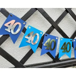 Girlande zum 40. Geburtstag in silber und blau, tolle Farben mit Spiegeleffekt! Wimpel, Wimpelkette in angesagten Trendf