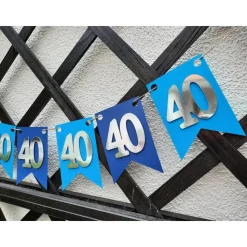 Girlande zum 40. Geburtstag in silber und blau, tolle Farben mit Spiegeleffekt! Wimpel, Wimpelkette in angesagten Trendf