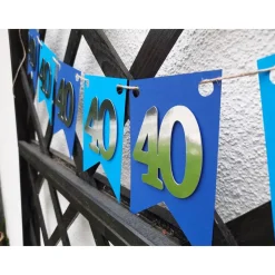 Girlande zum 40. Geburtstag in silber und blau, tolle Farben mit Spiegeleffekt! Wimpel, Wimpelkette in angesagten Trendf