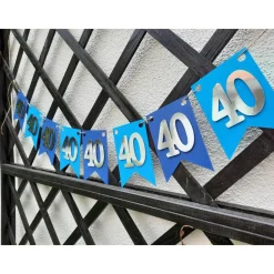 Girlande zum 40. Geburtstag in silber und blau, tolle Farben mit Spiegeleffekt! Wimpel, Wimpelkette in angesagten Trendf