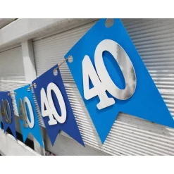 Girlande zum 40. Geburtstag in silber und blau, tolle Farben mit Spiegeleffekt! Wimpel, Wimpelkette in angesagten Trendf
