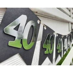 Girlande zum 40. Geburtstag in Silber und Schwarz, tolle Farben mit Spiegeleffekt! Wimpel, Wimpelkette in angesagten Tre