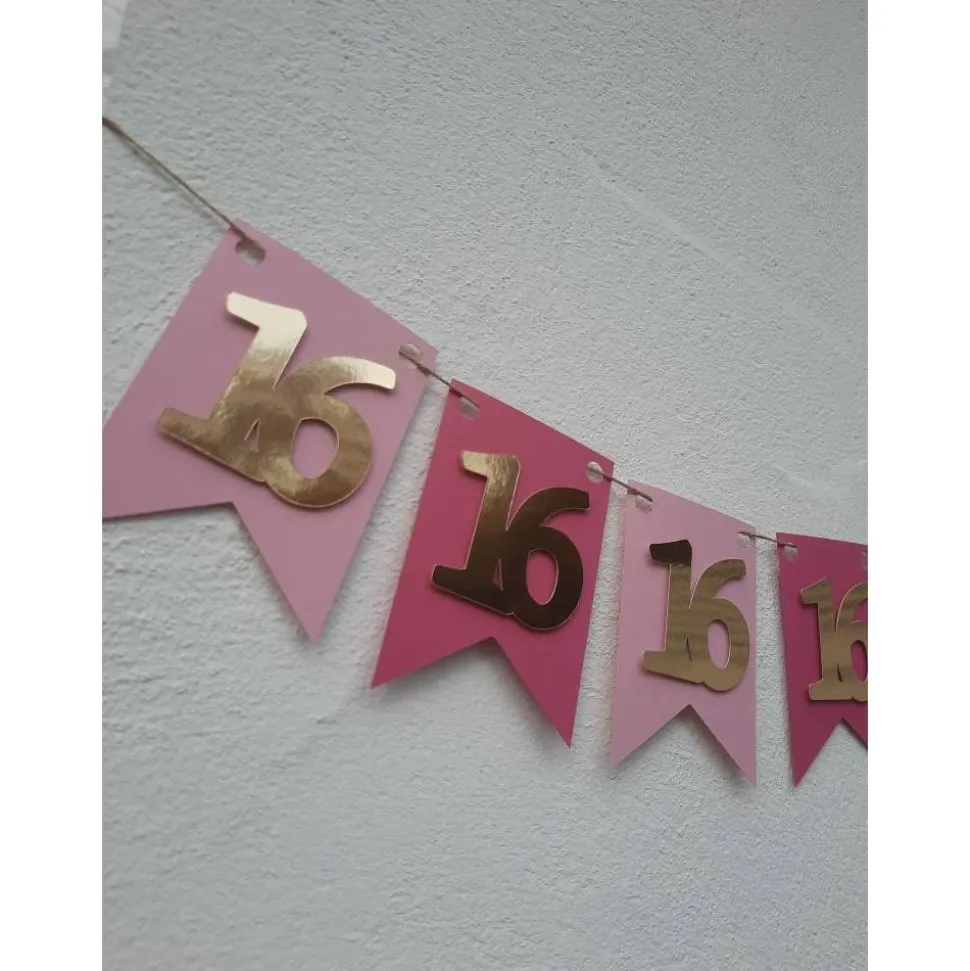 Girlande zum 16. Geburtstag,  sweet sixteen, Partydeko, Pink und Gold, Rosagold, endlich 16!