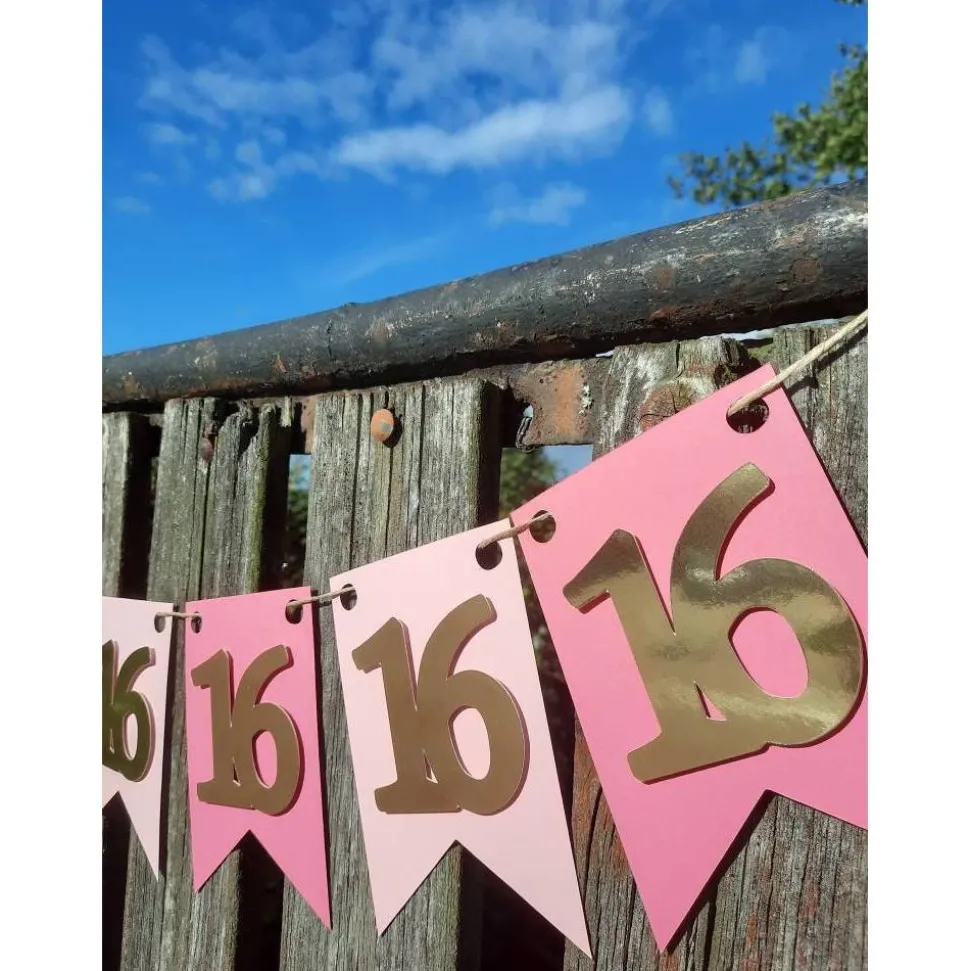 Girlande zum 16. Geburtstag,  sweet sixteen, Partydeko, Pink und Gold, Rosagold, endlich 16!
