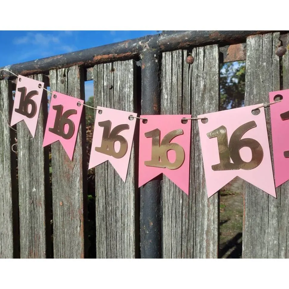 Girlande zum 16. Geburtstag,  sweet sixteen, Partydeko, Pink und Gold, Rosagold, endlich 16!