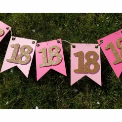 Girlande zum 18. Geburtstag Pink Rosa Gold Wimpel Endlich volljährig Wimpelkette Glitzer Gold Geburtstagsdeko