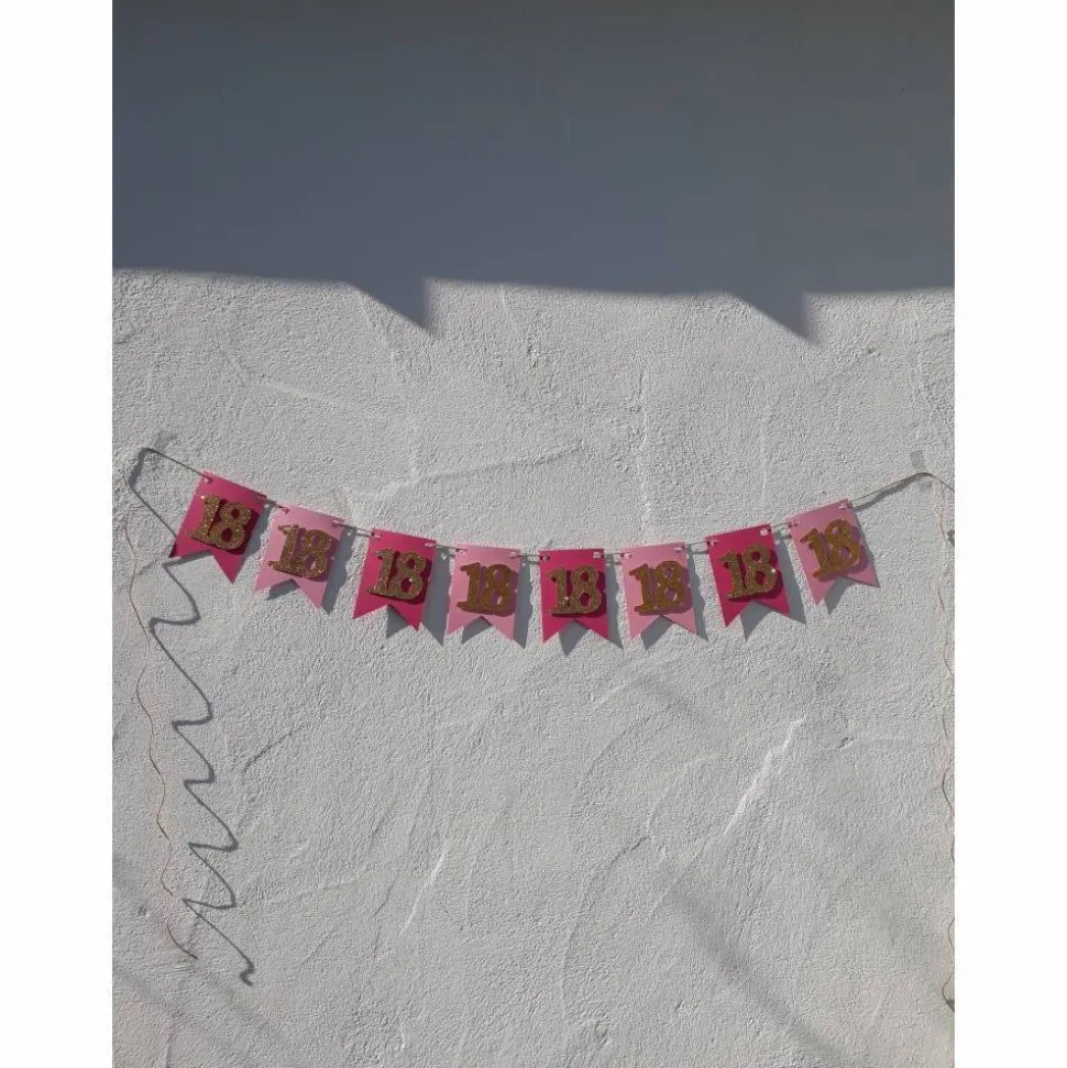 Girlande zum 18. Geburtstag Pink Rosa Gold Wimpel Endlich volljährig Wimpelkette Glitzer Gold Geburtstagsdeko
