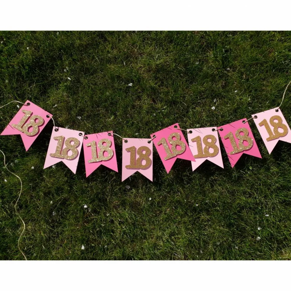 Girlande zum 18. Geburtstag Pink Rosa Gold Wimpel Endlich volljährig Wimpelkette Glitzer Gold Geburtstagsdeko