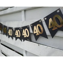 Girlande zum 40. Geburtstag in Gold und Schwarz, tolle Farben mit Spiegeleffekt! Wimpel, Wimpelkette in angesagten Trend