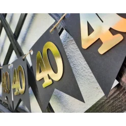 Girlande zum 40. Geburtstag in Gold und Schwarz, tolle Farben mit Spiegeleffekt! Wimpel, Wimpelkette in angesagten Trend