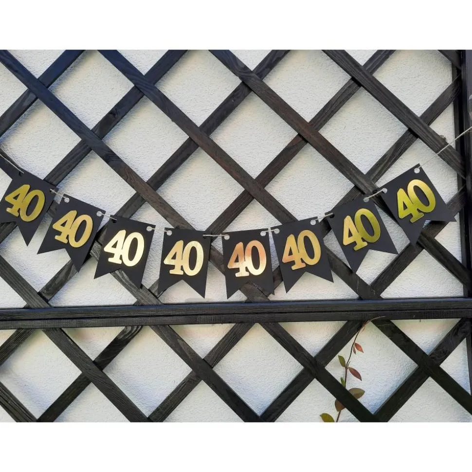 Girlande zum 40. Geburtstag in Gold und Schwarz, tolle Farben mit Spiegeleffekt! Wimpel, Wimpelkette in angesagten Trend