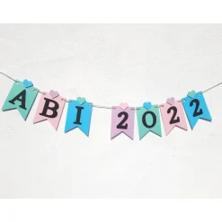 Girlande zum Abitur 2026 auf Wunsch personalisiert mit Namen, mintgrün, flieder, rosa hellblau