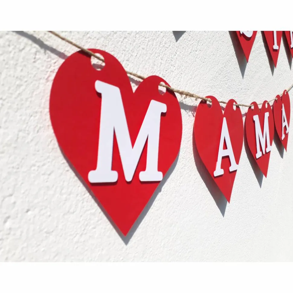 Girlande zum Muttertag "Beste Mama" Herzgirlande für die Mama, Mami, Mutti, Mutter. Dekoration mit roten Herzen. Auch zum Geburtstag!