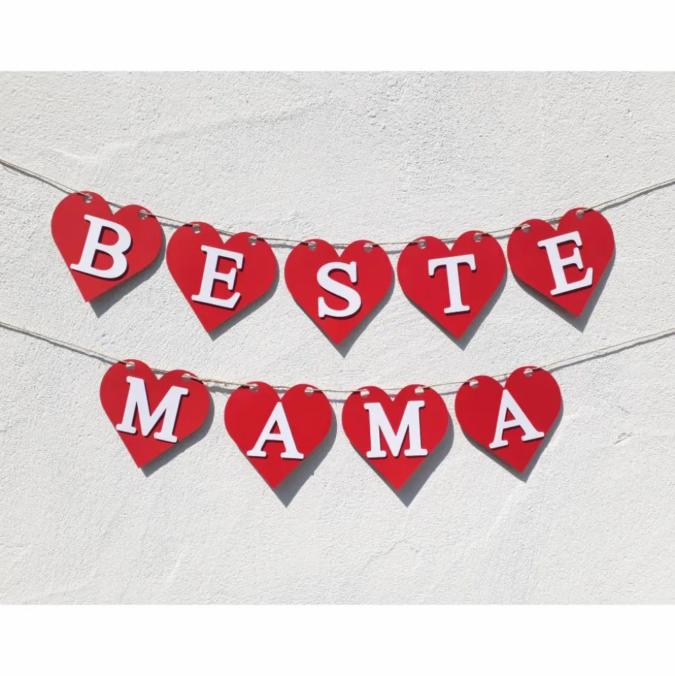 Girlande zum Muttertag "Beste Mama" Herzgirlande für die Mama, Mami, Mutti, Mutter. Dekoration mit roten Herzen. Auch zum Geburtstag!