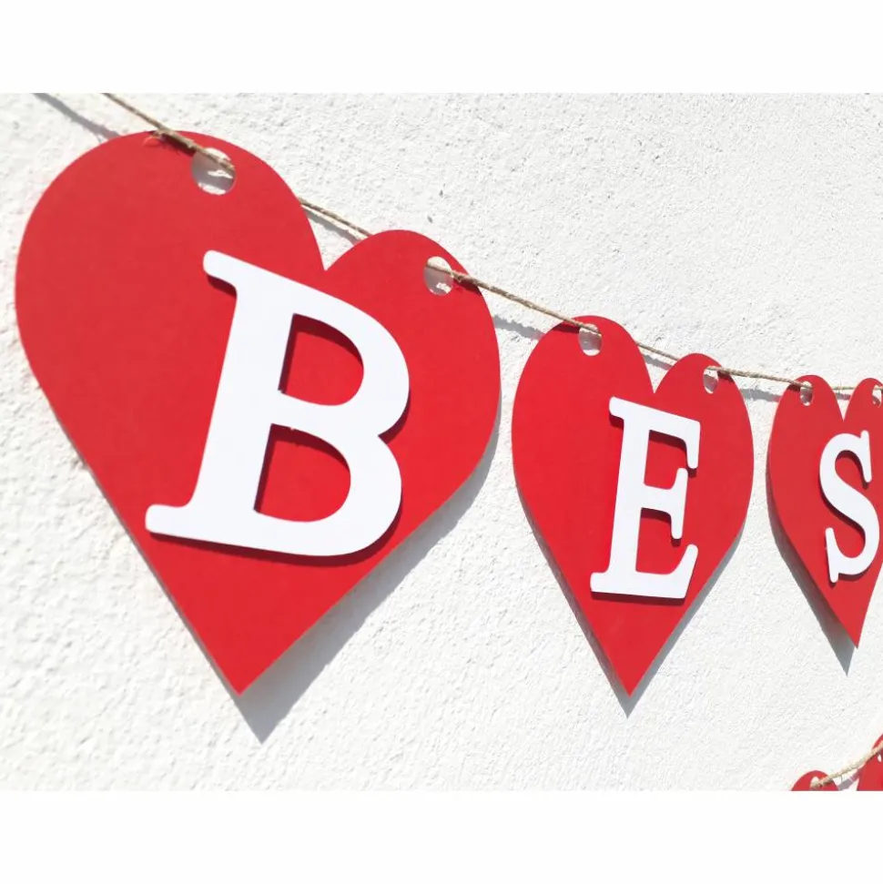 Girlande zum Muttertag "Beste Mama" Herzgirlande für die Mama, Mami, Mutti, Mutter. Dekoration mit roten Herzen. Auch zum Geburtstag!