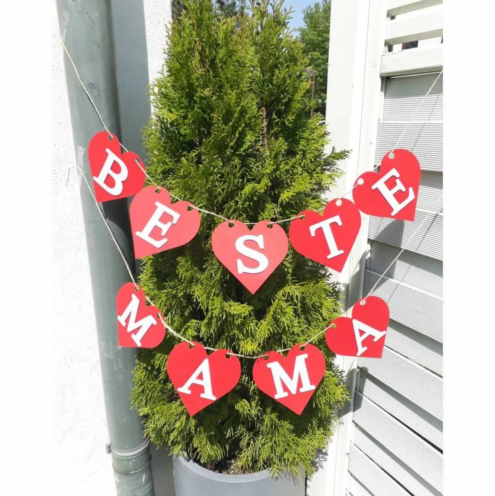Girlande zum Muttertag "Beste Mama" Herzgirlande für die Mama, Mami, Mutti, Mutter. Dekoration mit roten Herzen. Auch zum Geburtstag!