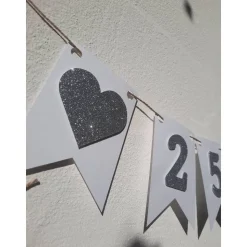 Girlande zur silbernen Hochzeit Jubiläum 25 Jahre in Silber und Weiß