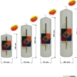 Glanz der Auferstehung – Handverzierte Osterkerze mit Kreuz, Sonne, Kachel-Motiven & Alpha/Omega