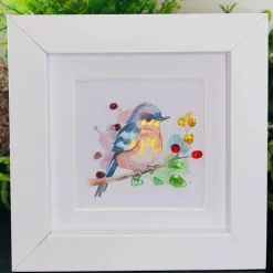 Glasbild Vogel – Personalisierbares Steinbild, Geschenk & Dekoration | Pebble Art Unikat STB-179