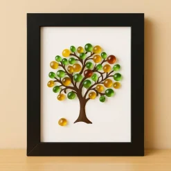 Glasbild Zitronenbaum – Handgefertigtes Unikat aus Glassteinen als mediterrane Wanddekoration oder Geschenk, STB-327