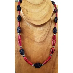 Glasperlenkette in warmen burgunder-blauen Tönen - Ausblick in den Herbst