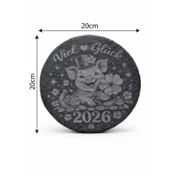Glücksbringer 2026 Schieferplatte rund 20 cm | Viel Glück | Silvester Geschenk | Deko Neujahr