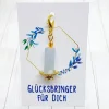 Glücksbringer Frühlingslicht Kerze goldfarben/blau – Handgemachter Anhänger als Geschenk