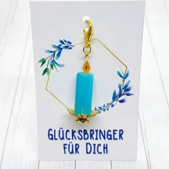 Glücksbringer Frühlingslicht Kerze goldfarben/türkis – einzigartiger Kerzenanhänger als Geschenk
