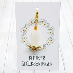 Glücksbringer Frühlingslicht Kerze goldfarben / weiß – einzigartiger Anhänger als Geschenk