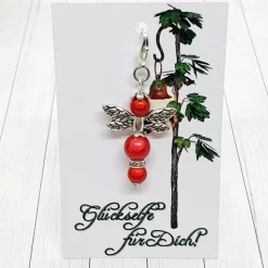 Glücksbringer Funkelelfe silberfarben/rot – Zauberhafter Anhänger mit Glitzer & Wunschkärtchen