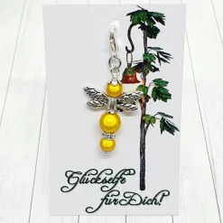 Glücksbringer Funkelelfe silberfarben/gelb – Magischer Anhänger mit Glitzer & Wunschkärtchen