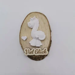 Glücksbringer handgefertigt – Schnecke, Pferd oder Schweinchen auf Holzscheibe – Geschenkidee