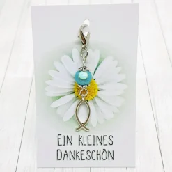 Glücksbringer Ichtys Fisch silberfarben/türkis – Gastgeschenk Kommunion, Firmung, Konfirmation