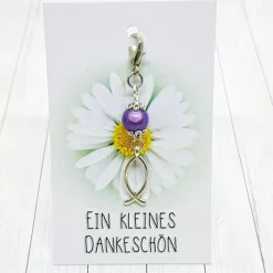 Glücksbringer Ichtys Fisch silberfarben/lila – Gastgeschenk Kommunion & Konfirmation