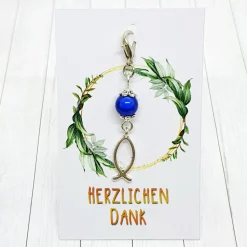 Glücksbringer Ichtys Fisch silberfarben/dunkelblau – Gastgeschenk Kommunion, Firmung, Konfirmation