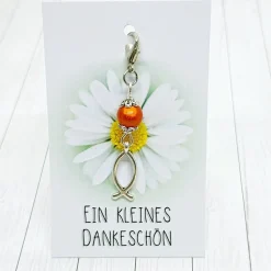 Glücksbringer Ichtys Fisch silberfarben/orange – Gastgeschenk für Kommunion, Firmung & Konfirmation