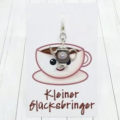 Glücksbringer Kanne silberfarben / schwarz – Charm Anhänger für Heißgetränkeliebhaber